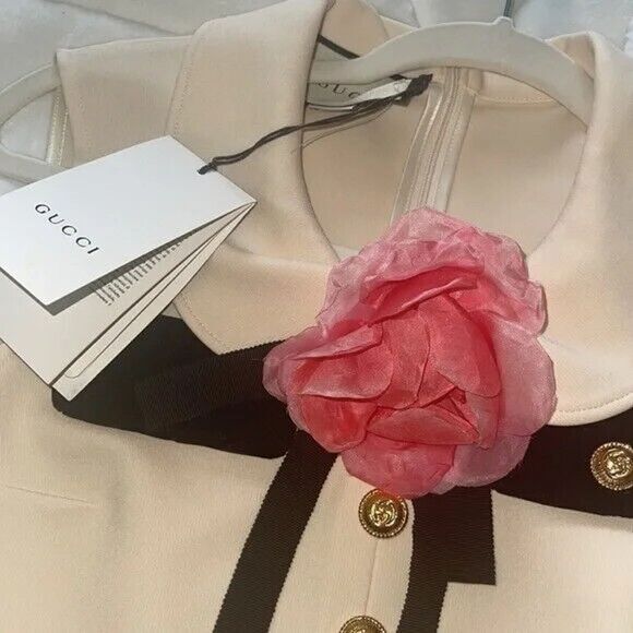 NWT. $3600 GUCCI Floral-appliquéd cady mini dress Sz XXS Ivory - Picture 14 of 16